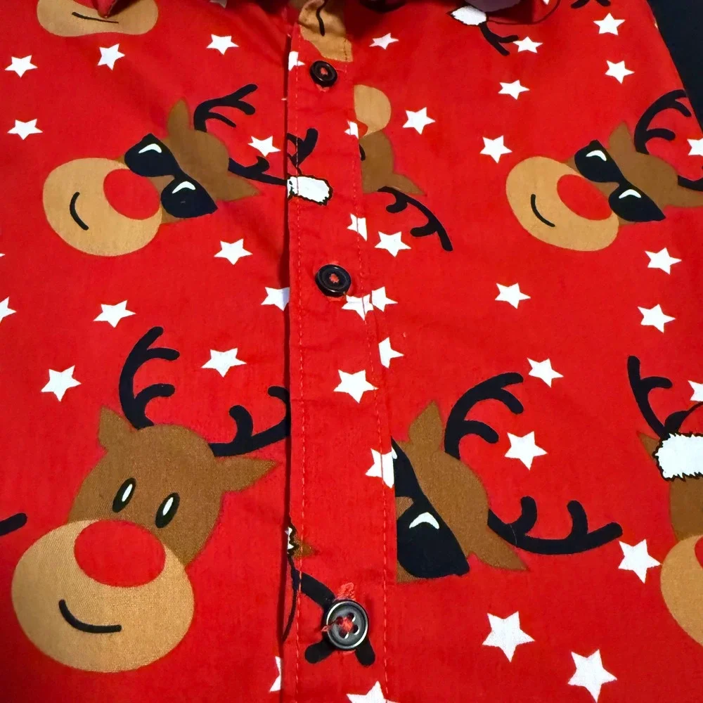 Denim & Flower Reindeer Christmas Shirt Men's XL Red Holiday Novelty Button Down
